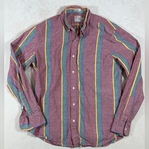 J. Crew Medium Broken-In Casual Oxford Preppy Burgundy Striped Button Down Shirt
